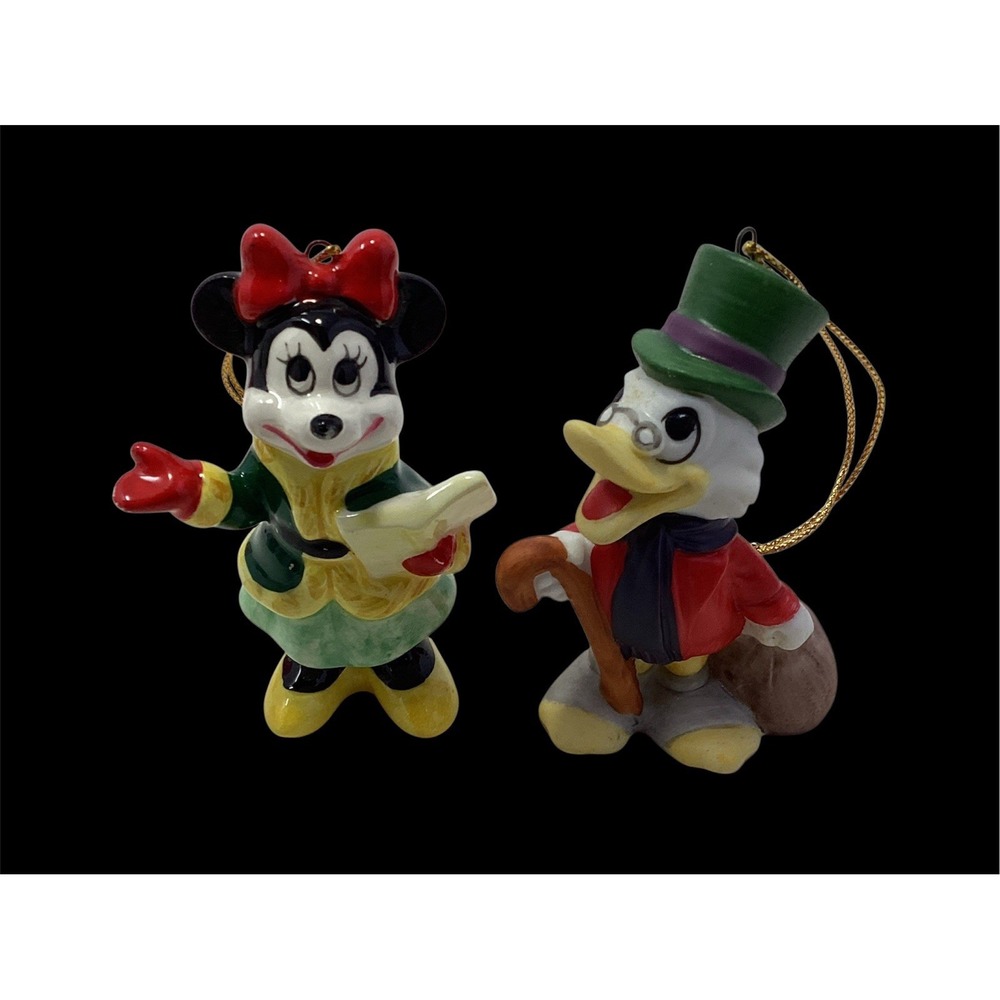 Vtg (2) Disney Ceramic Ornaments Japan Singing Minnie Scrooge McDuck 3"
